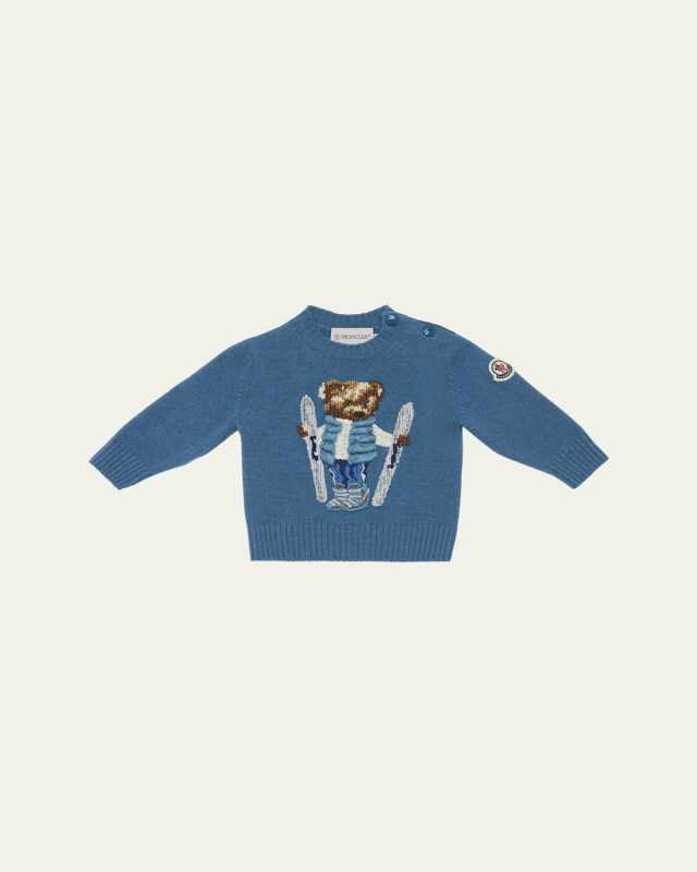 Boy's Ski Teddy Bear Crewneck Knit Sweater, Size 6M-3